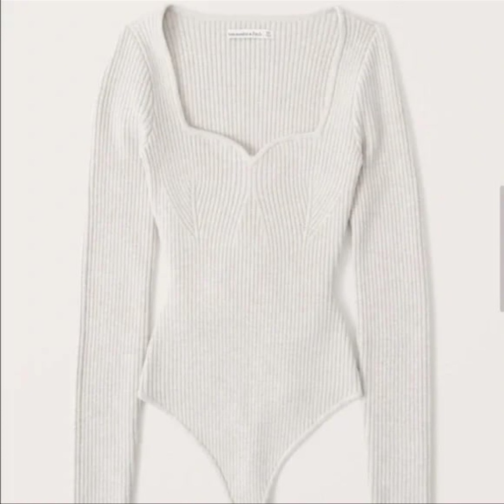 Abercrombie & Fitch White Ribbed Long Sleeve Bodysuit